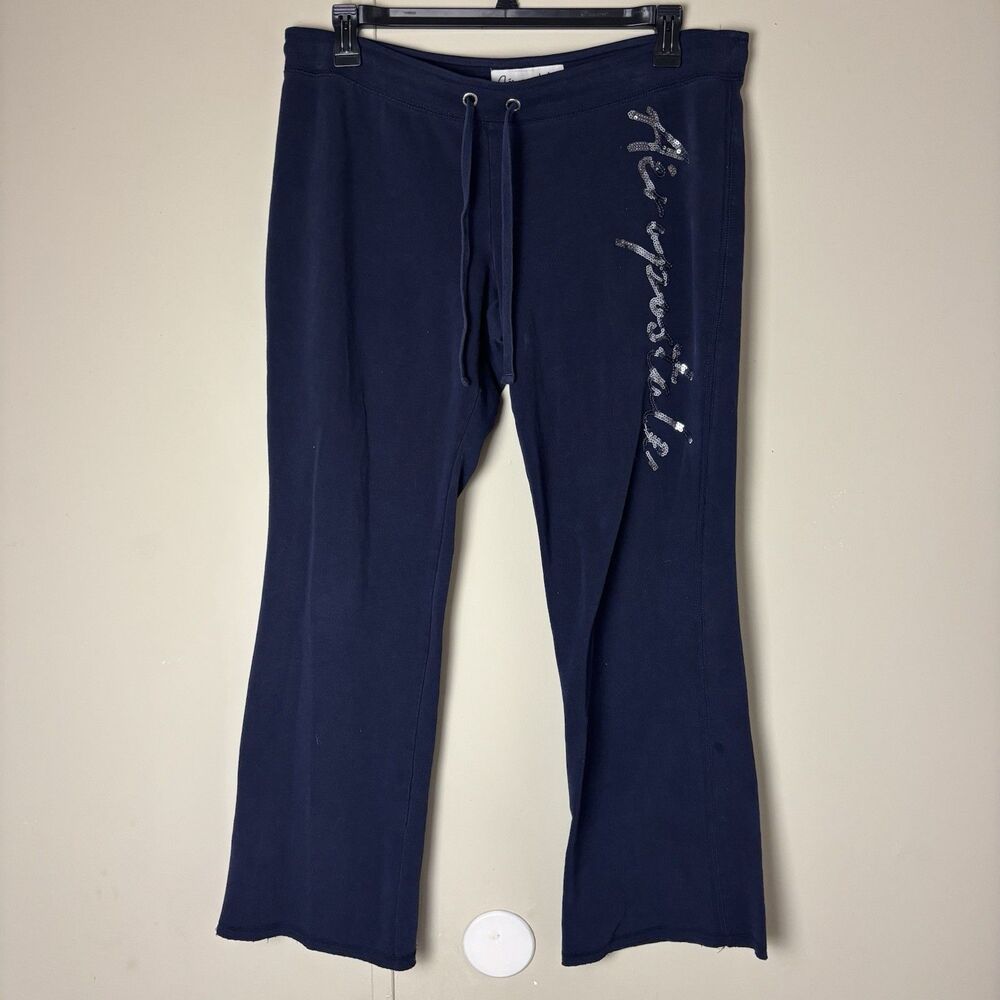 Women’s Aéropostale Navy Blue Script Low-Rise Fit & Flare Sweatpants Size XL Y2K